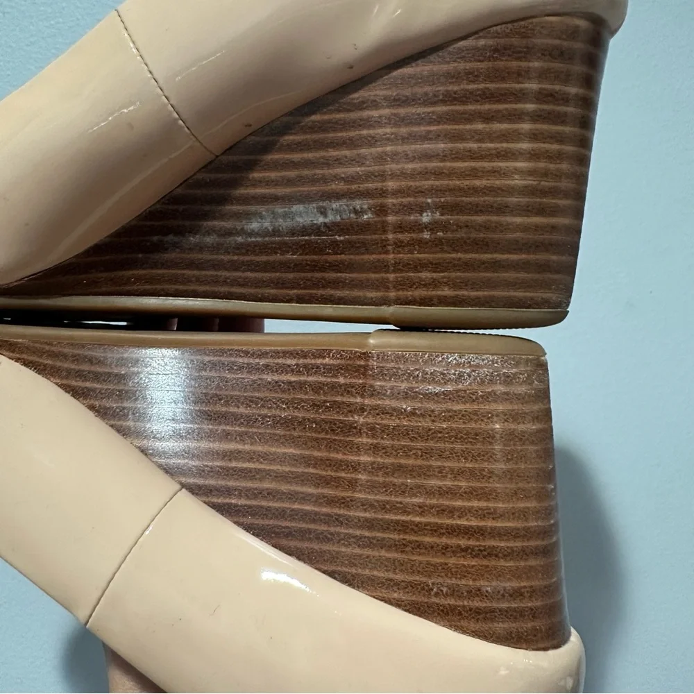 Cole Haan Sadie Open Toe Nude Patent Wedge Heels Size 8B